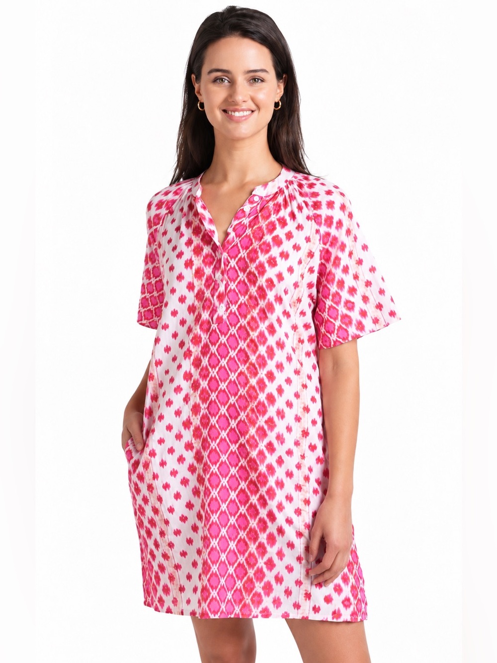 Oliphant Pink Ikat Print Shift Dress Tunic Mini Size Small
